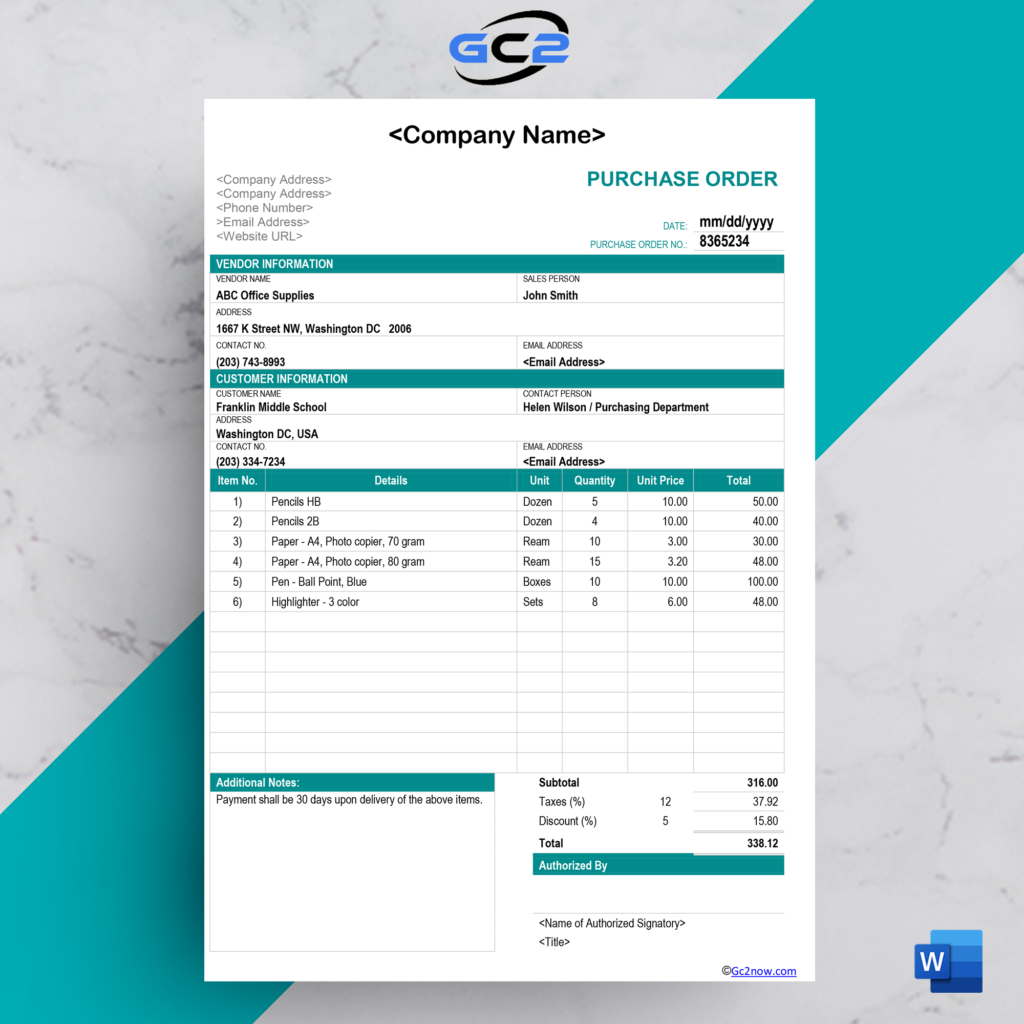 Fabric Purchase Order Template - Templates